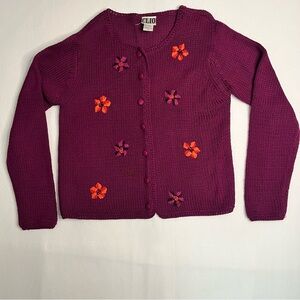 Clio Women's Vintage Cardigan Office Sweater w/Embroidered Floral Details Size M
